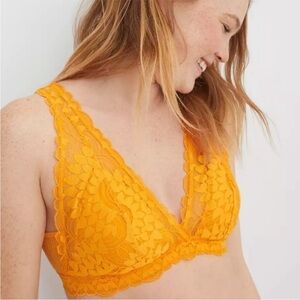 AERIE Marigold Adventure Lace Padded Plunge Coquette Bralette Size M